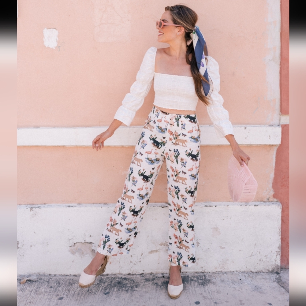 REFORMATION | Women's White Noble Straight Leg Cropped Safari Linen Pants